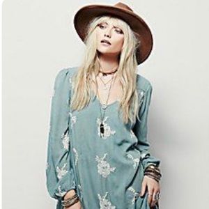 Free People Blue Embroidered babydoll dress